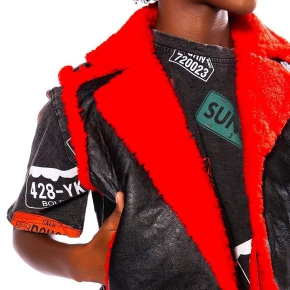 Miz Red Teddy: Soft Faux Fur Sherpa Lined Vegan Leather Vest LARGE - Picture 14 of 14